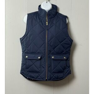 J.Crew Womens Navy Blue Quilted Excursion Vest Gingham Lining Size Small